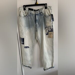Lauren Ralph Lauren Patchwork Relaxed Tapered Ankle Jeans in Blue Wash Sz 12 NWT
